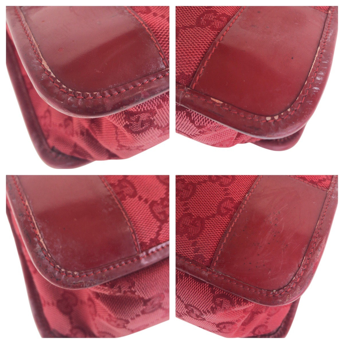13856
GUCCI グッチ レッド ゴールド金具 GGキャンバス / エナメル トートバッグ ハンドバッグ  レディース