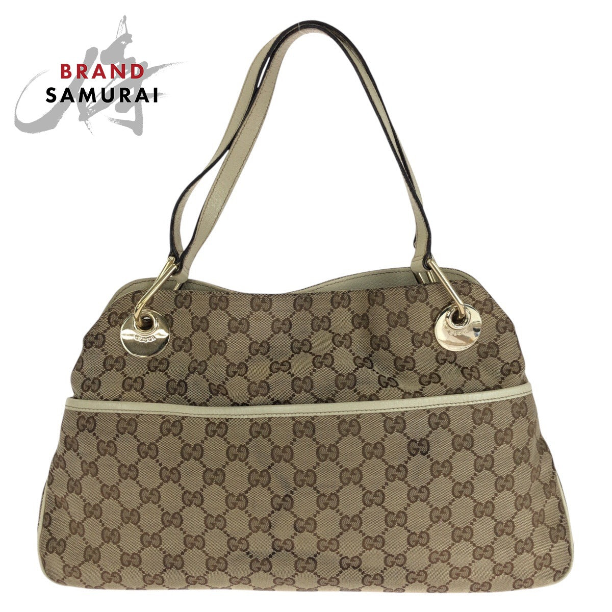 18016
GUCCI グッチ ブラウン ホワイト ゴールド金具 GGキャンバス / レザー 121023 トートバッグ ショルダーバッグ  レディース AB33