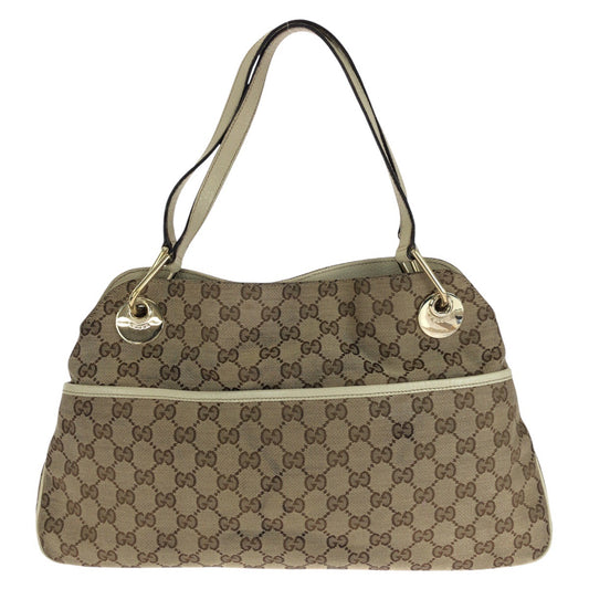 14331
GUCCI グッチ ブラウン ホワイト ゴールド金具 GGキャンバス / レザー 121023 トートバッグ ショルダーバッグ  レディース