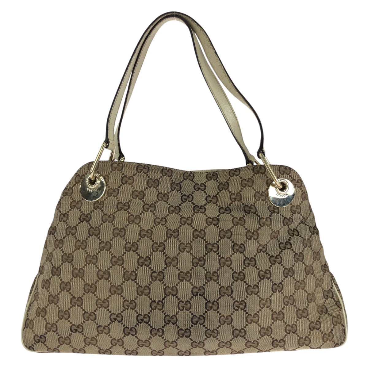 14331
GUCCI グッチ ブラウン ホワイト ゴールド金具 GGキャンバス / レザー 121023 トートバッグ ショルダーバッグ  レディース