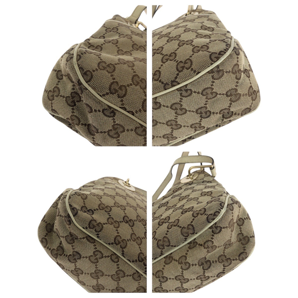 18016
GUCCI グッチ ブラウン ホワイト ゴールド金具 GGキャンバス / レザー 121023 トートバッグ ショルダーバッグ  レディース AB33