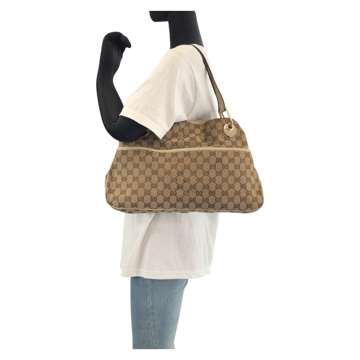 18016
GUCCI グッチ ブラウン ホワイト ゴールド金具 GGキャンバス / レザー 121023 トートバッグ ショルダーバッグ  レディース AB33