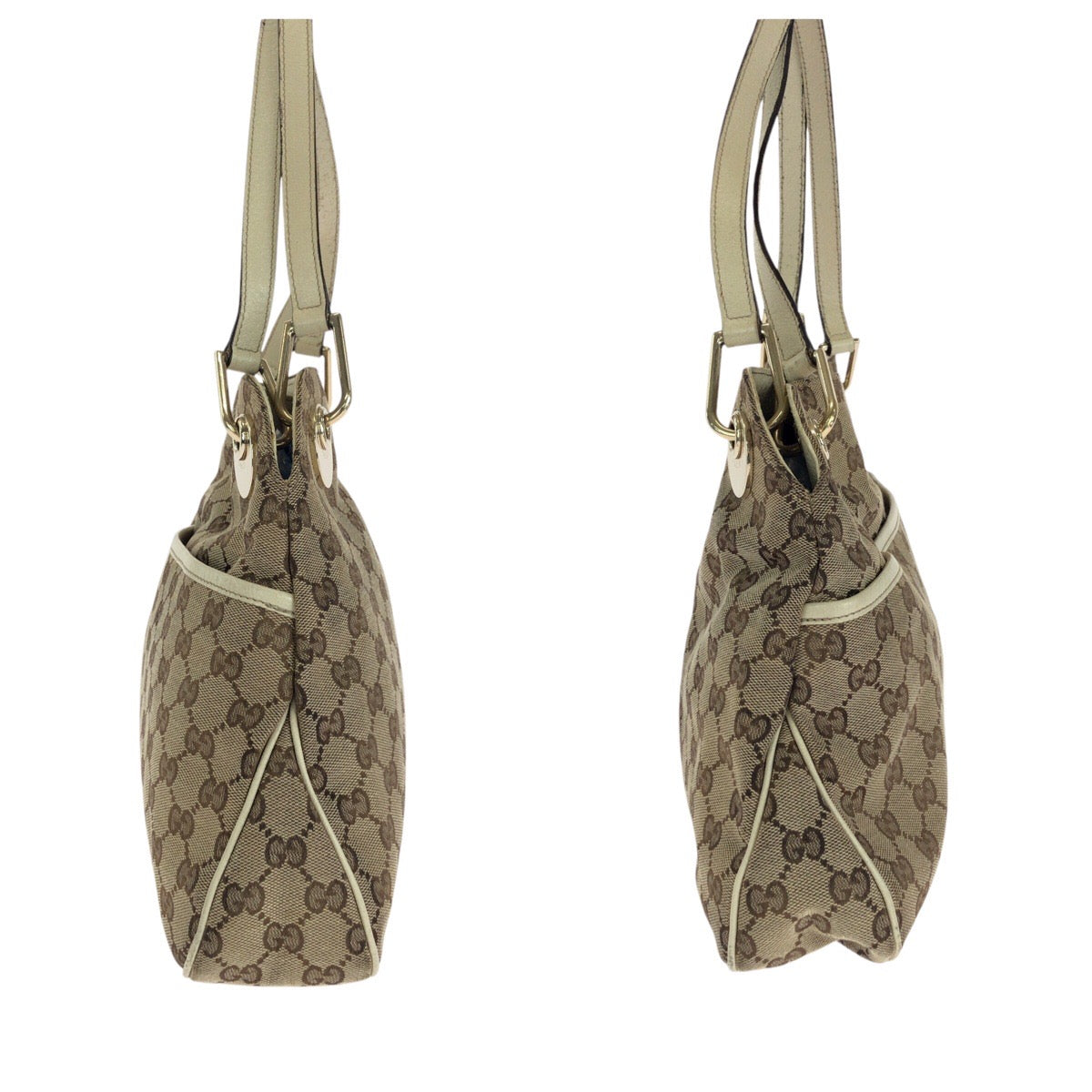 18016
GUCCI グッチ ブラウン ホワイト ゴールド金具 GGキャンバス / レザー 121023 トートバッグ ショルダーバッグ  レディース AB33