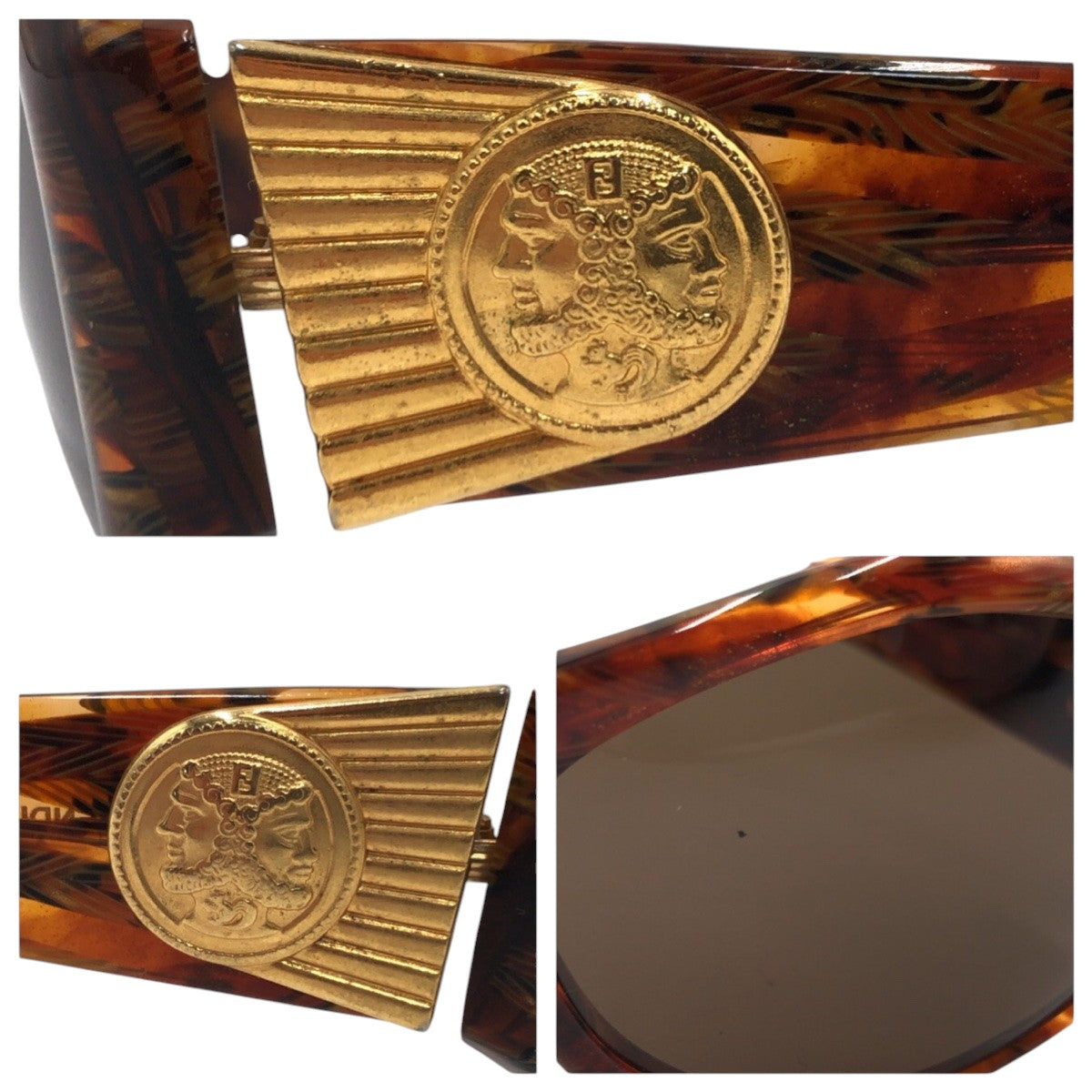 FENDI フェンディ ヴィンテージ ブラウン ゴールド プラスチック FS 309 5618 col.185 140 サングラス バタフライ  レディース