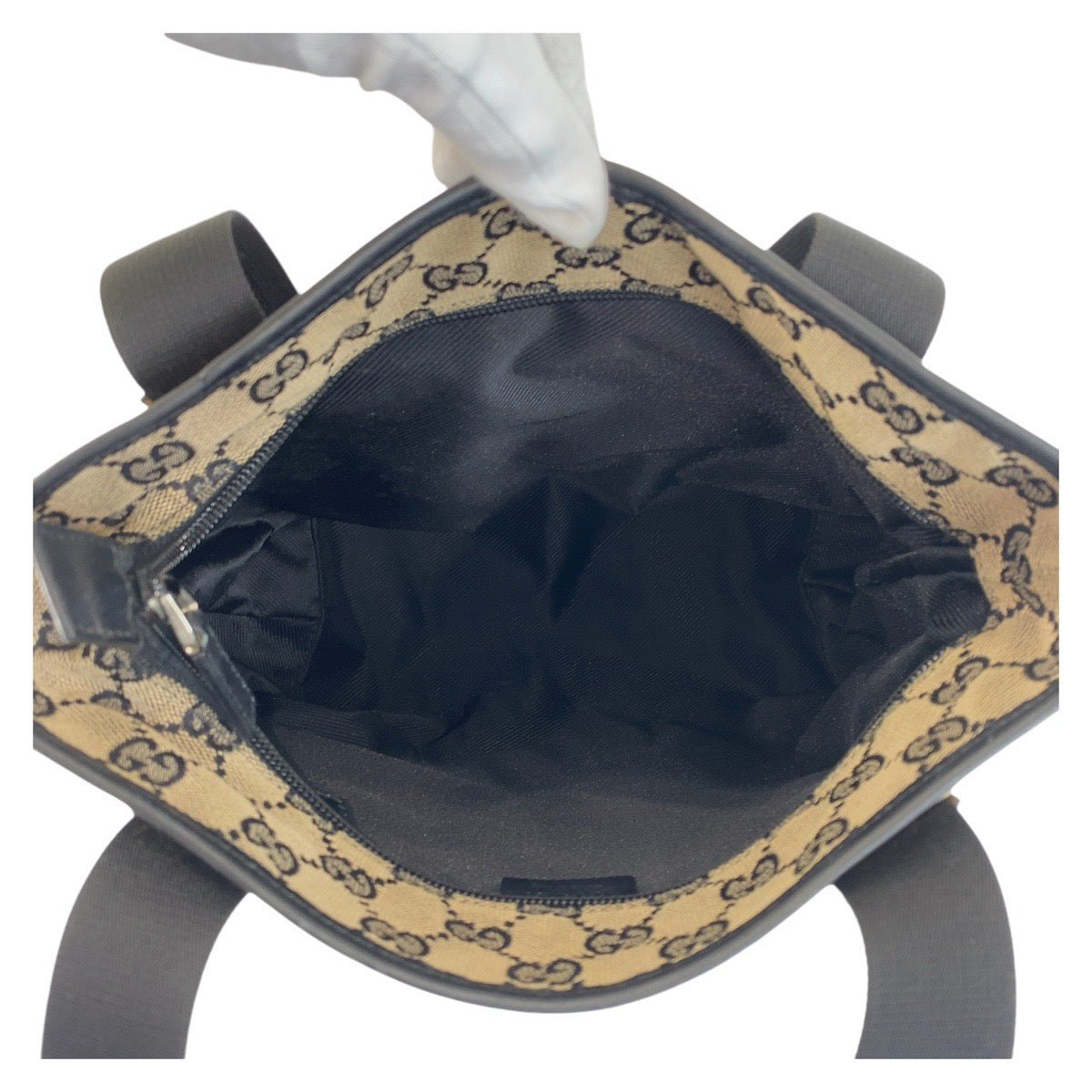 14333
GUCCI グッチ ブラック 黒 グレー GGキャンバス / レザー 190402 トートバッグ ショルダーバッグ  レディース