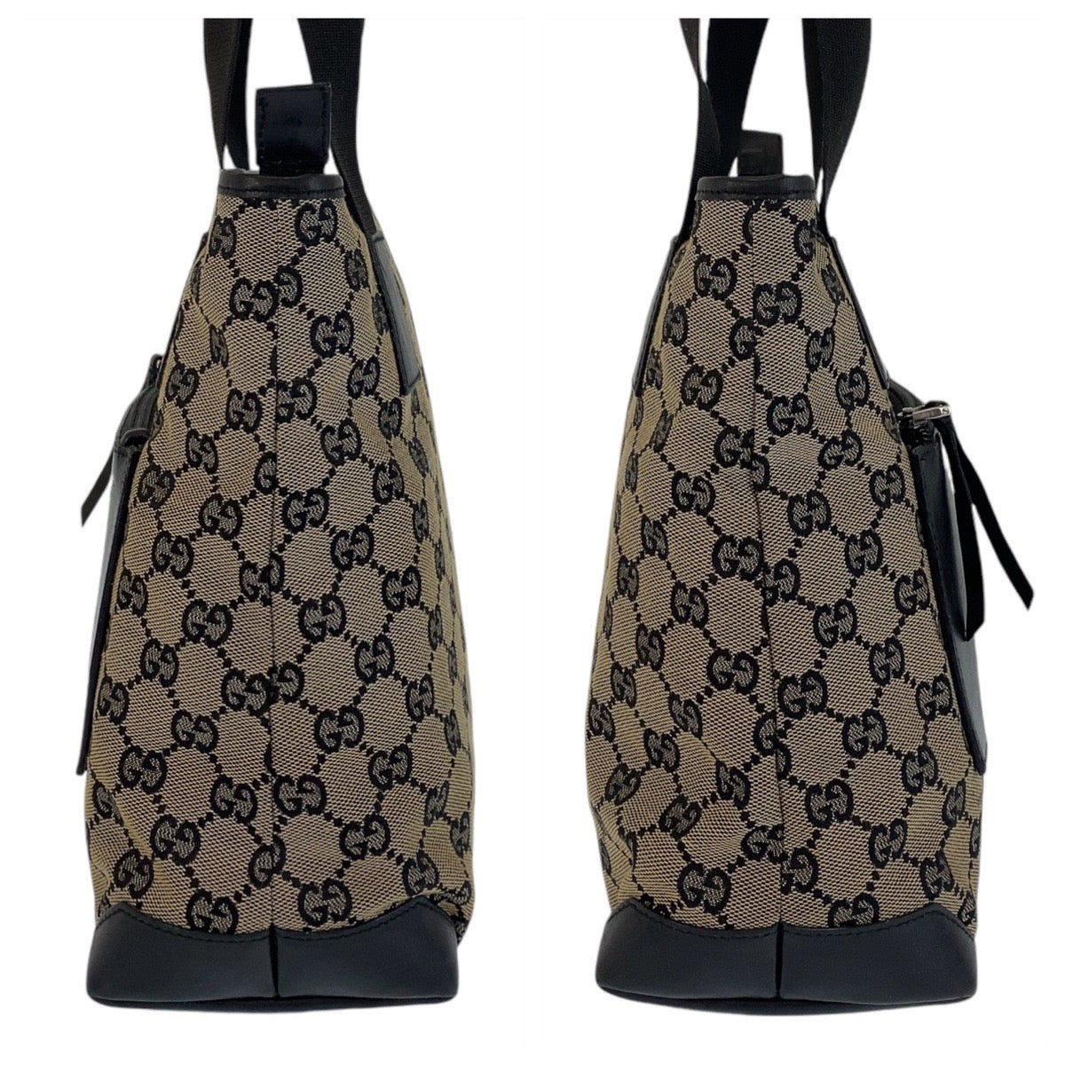 14333
GUCCI グッチ ブラック 黒 グレー GGキャンバス / レザー 190402 トートバッグ ショルダーバッグ  レディース