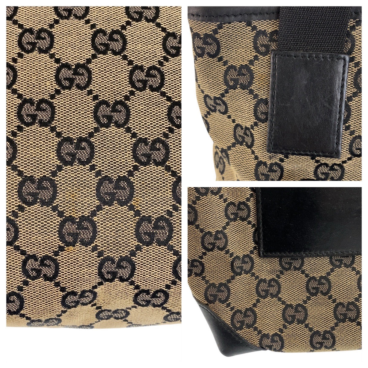 14333
GUCCI グッチ ブラック 黒 グレー GGキャンバス / レザー 190402 トートバッグ ショルダーバッグ  レディース
