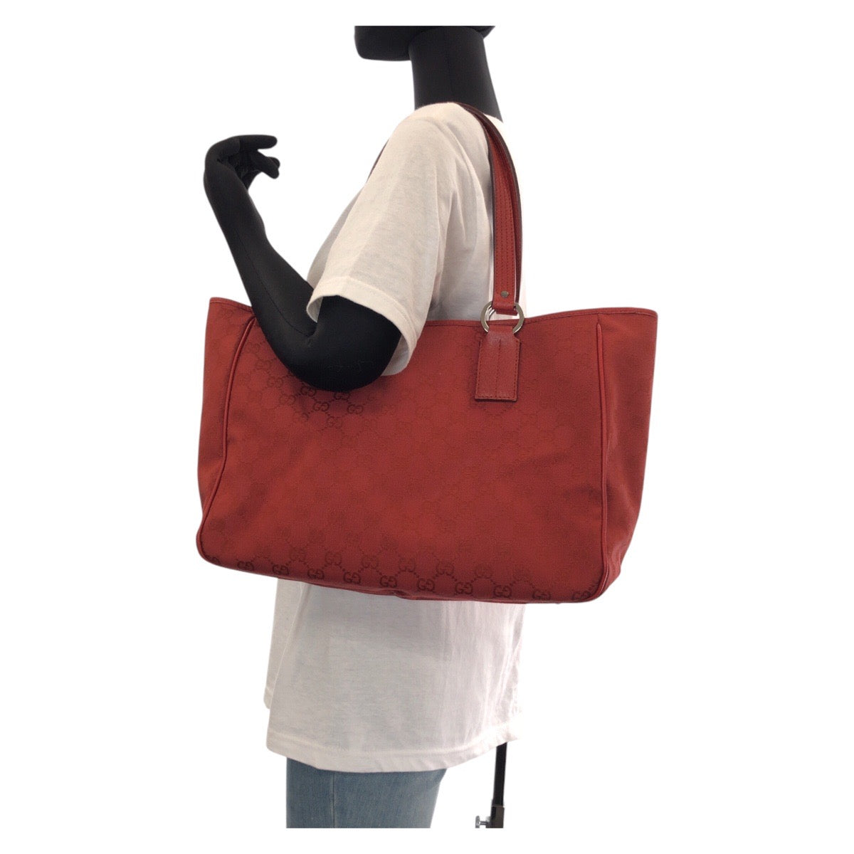 14335
GUCCI グッチ レッド シルバー金具 GGキャンバス / レザー 113017 トートバッグ ショルダーバッグ  レディース