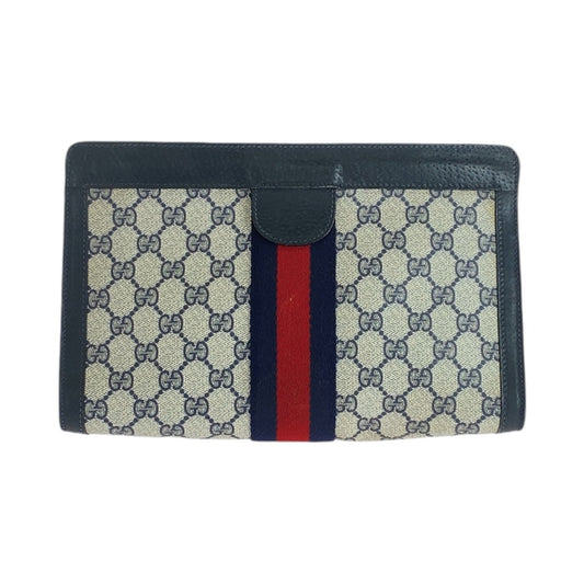 14339
GUCCI グッチ ヴィンテージ シェリーライン オールドグッチ ネイビー マルチカラー GGスプリームキャンバス / レザー 89 01 002 クラッチバッグ セカンドバッグ  メンズ