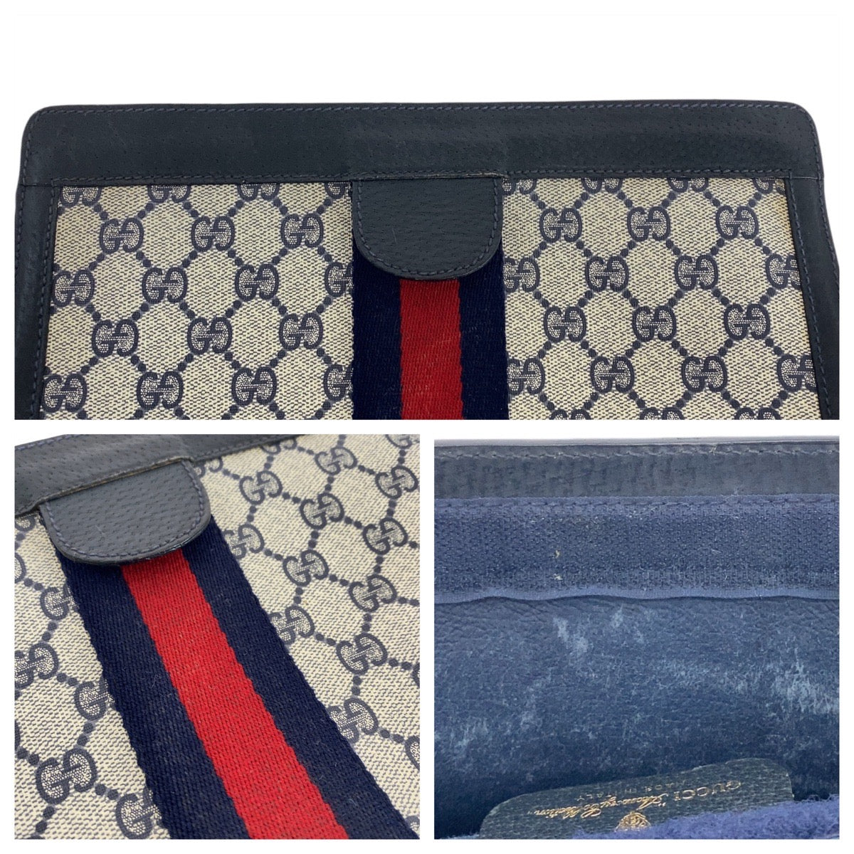 14339
GUCCI グッチ ヴィンテージ シェリーライン オールドグッチ ネイビー マルチカラー GGスプリームキャンバス / レザー 89 01 002 クラッチバッグ セカンドバッグ  メンズ