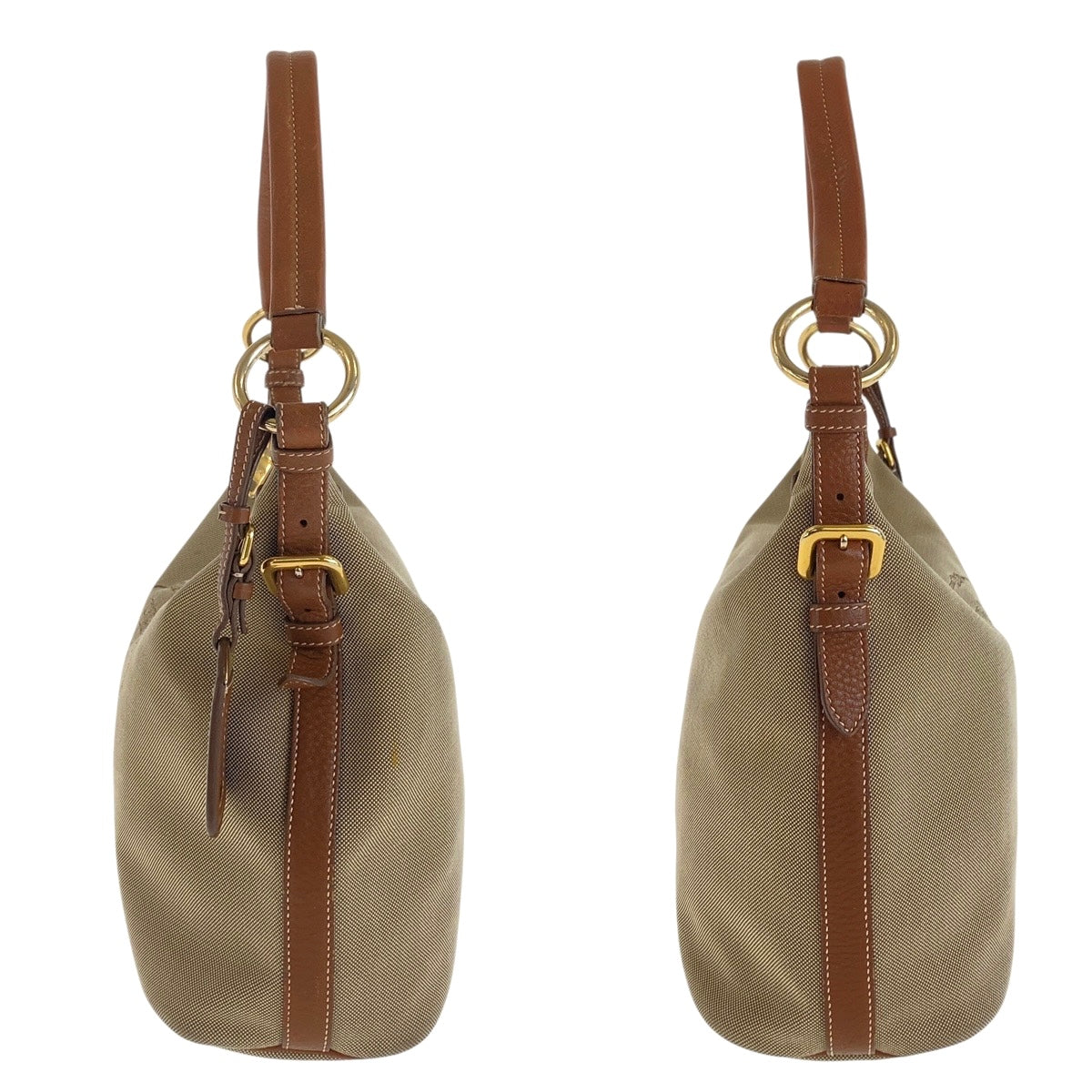 14340
PRADA プラダ ロゴジャガード ベージュ ブラウン ゴールド金具 キャンバス / レザー ショルダーバッグ ホーボー  レディース