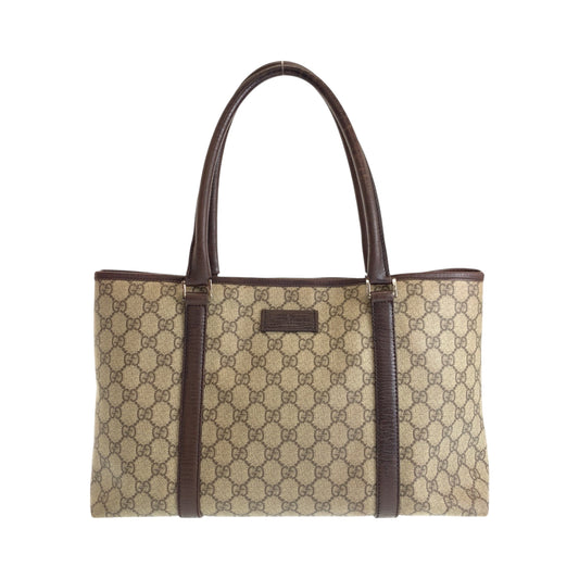 14342
GUCCI グッチ ブラウン ベージュ シルバー金具 GGスプリームキャンバス 204990 トートバッグ ショルダーバッグ  レディース