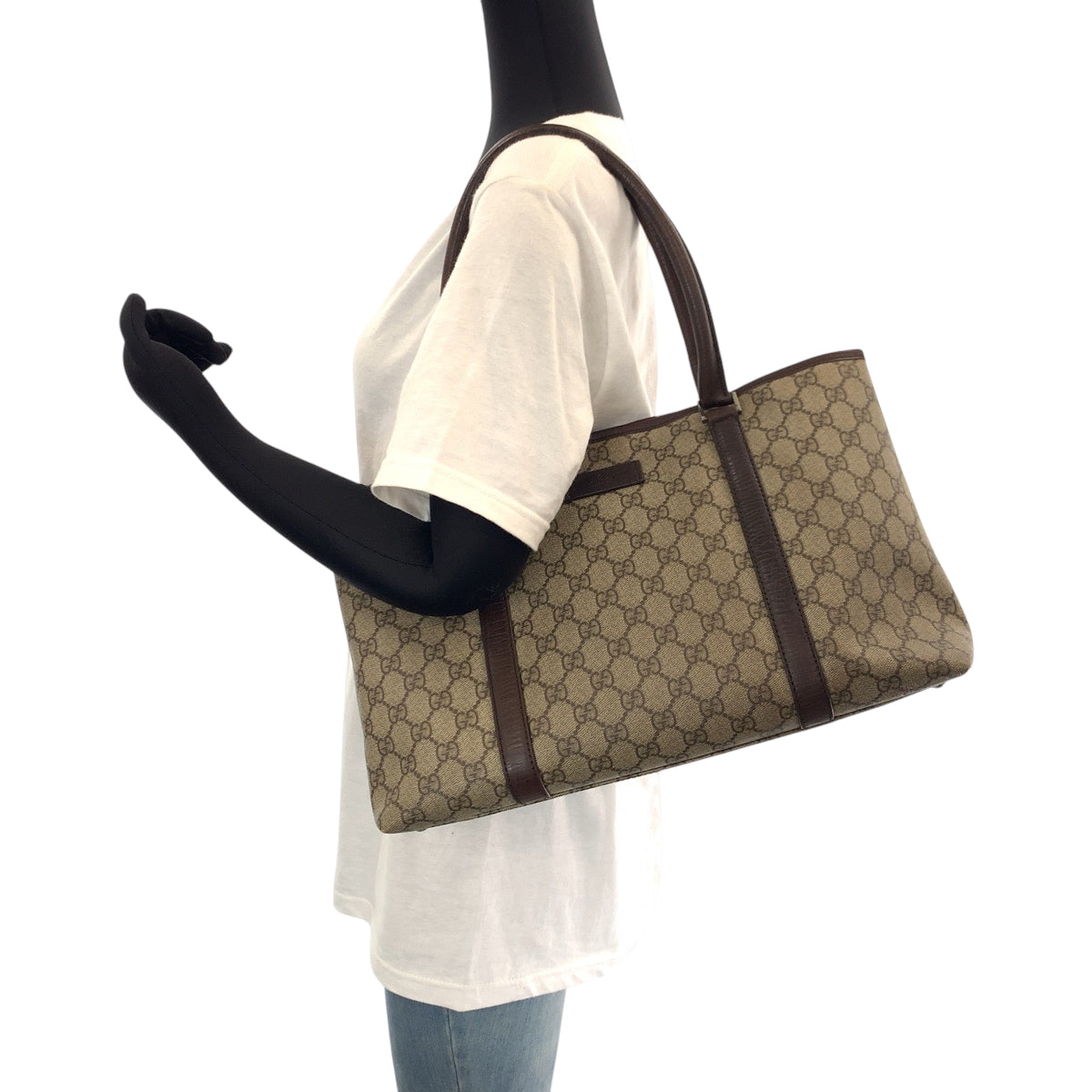 14342
GUCCI グッチ ブラウン ベージュ シルバー金具 GGスプリームキャンバス 204990 トートバッグ ショルダーバッグ  レディース