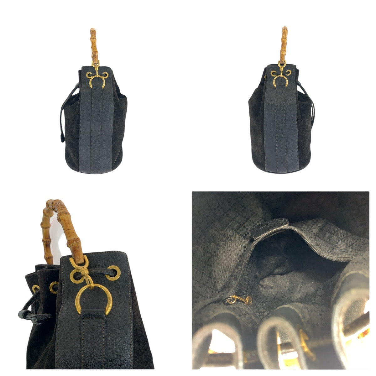 14343
GUCCI グッチ バンブー ブラック 黒 ゴールド金具 スウェード / レザー 001 2040 1657 ハンドバッグ  レディース