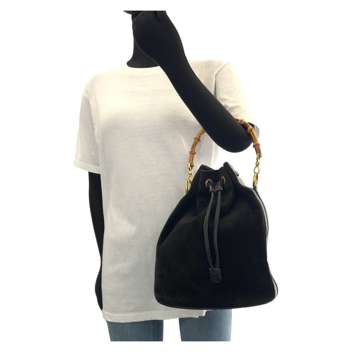14343
GUCCI グッチ バンブー ブラック 黒 ゴールド金具 スウェード / レザー 001 2040 1657 ハンドバッグ  レディース
