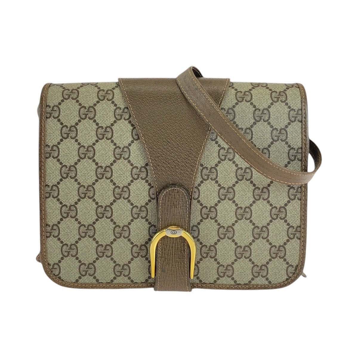 13858
GUCCI グッチ ヴィンテージ オールドグッチ ブラウン ゴールド金具 GGキャンバス / レザー 斜め掛け ショルダーバッグ  レディース