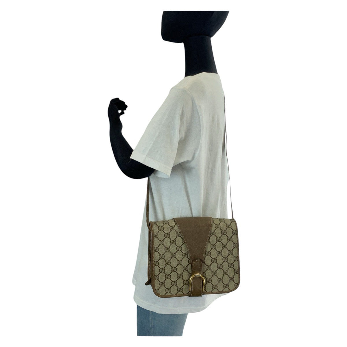 13858
GUCCI グッチ ヴィンテージ オールドグッチ ブラウン ゴールド金具 GGキャンバス / レザー 斜め掛け ショルダーバッグ  レディース