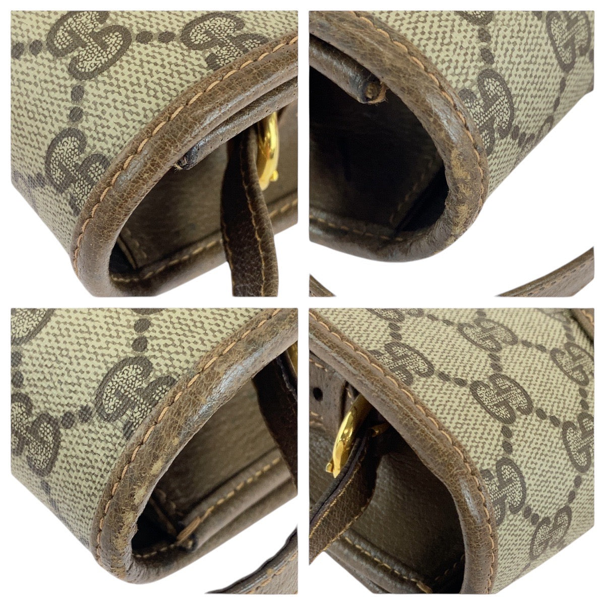 13858
GUCCI グッチ ヴィンテージ オールドグッチ ブラウン ゴールド金具 GGキャンバス / レザー 斜め掛け ショルダーバッグ  レディース