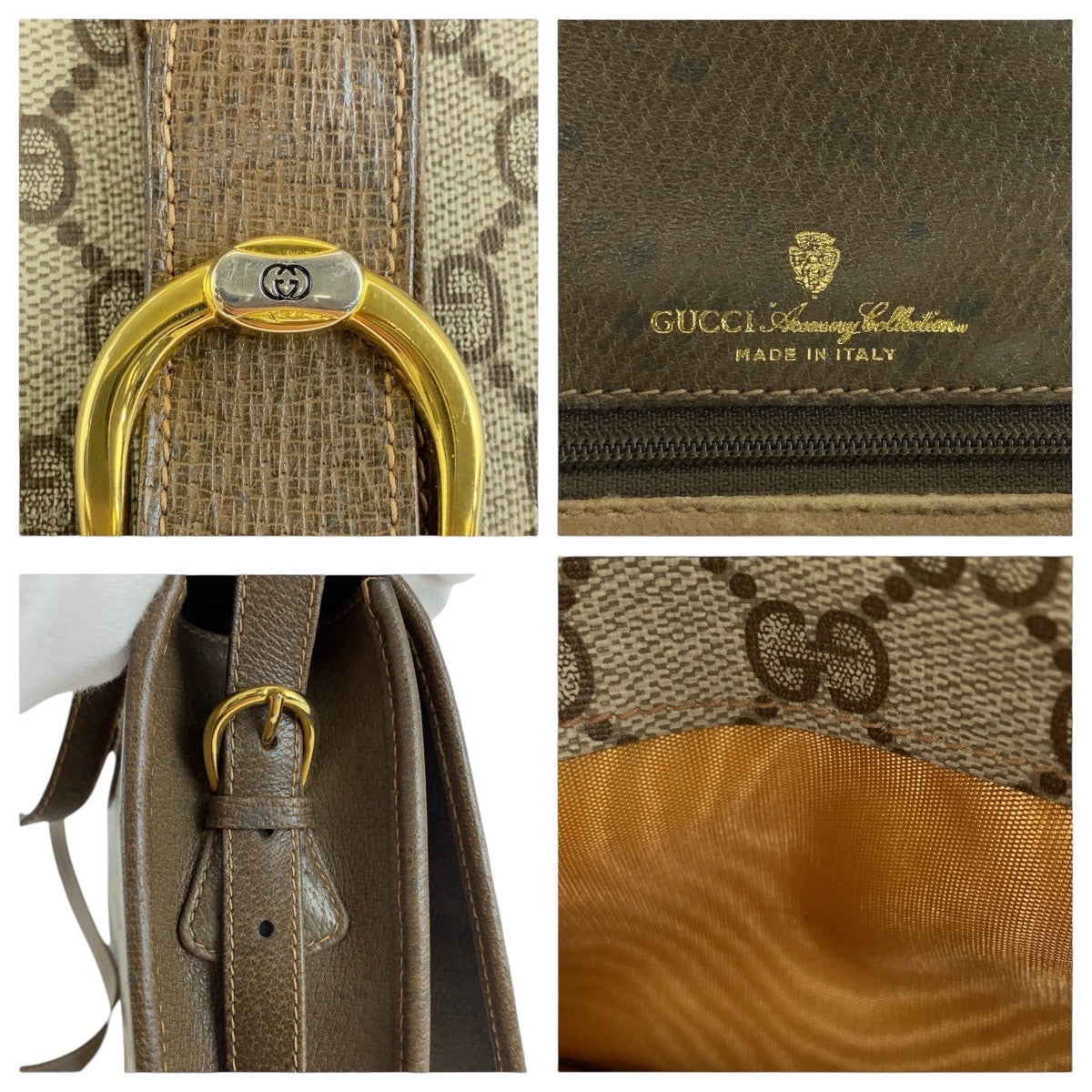 13858
GUCCI グッチ ヴィンテージ オールドグッチ ブラウン ゴールド金具 GGキャンバス / レザー 斜め掛け ショルダーバッグ  レディース