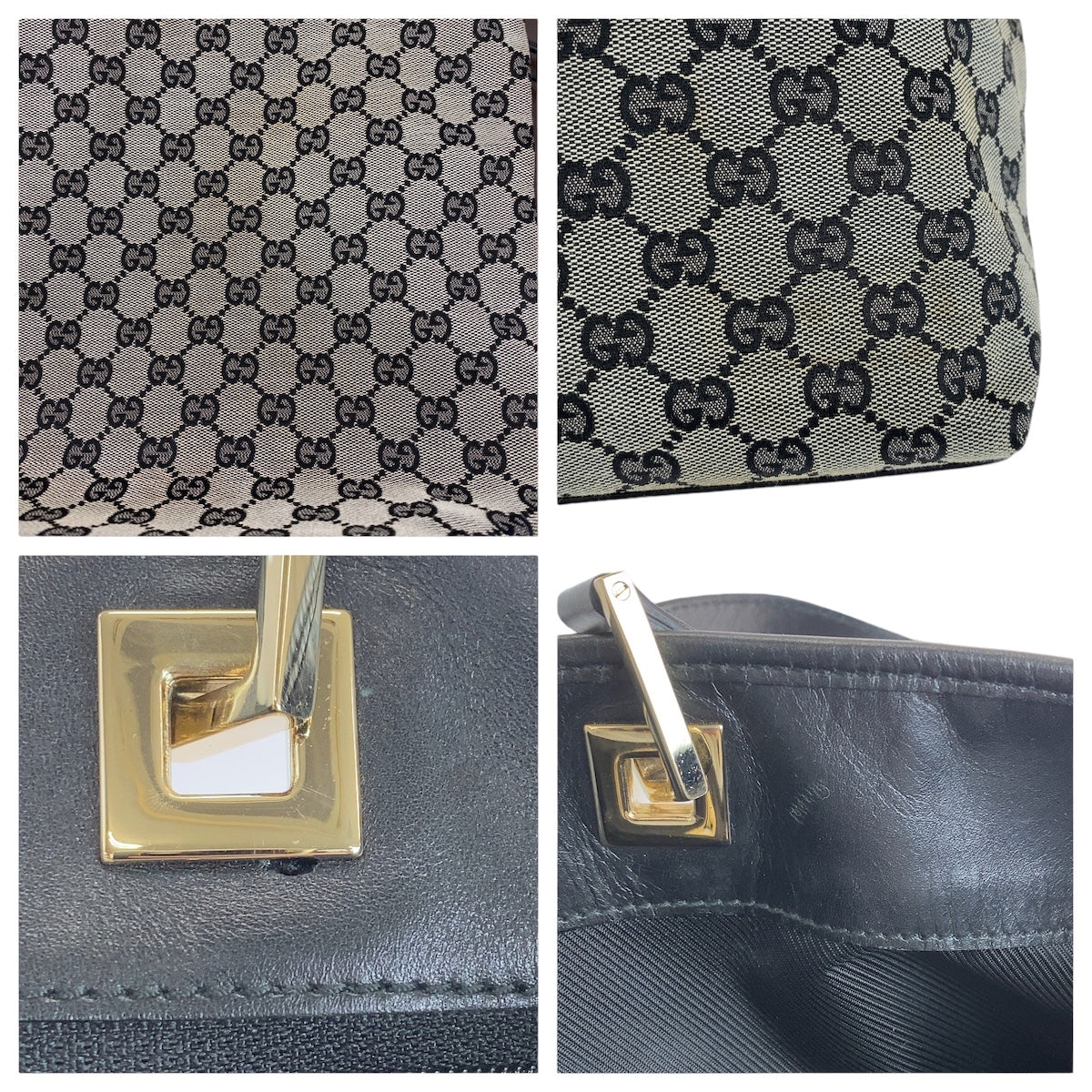 14345
GUCCI グッチ グレー ブラック ゴールド金具 GGキャンバス / レザー 002 1098 トートバッグ ショルダーバッグ  レディース