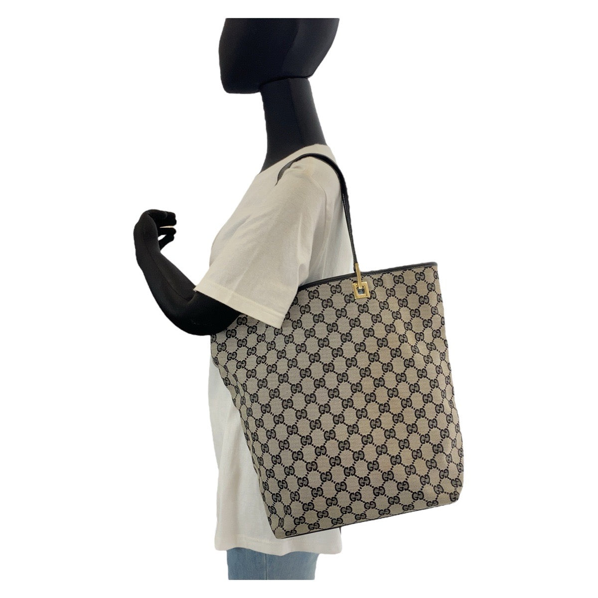 14345
GUCCI グッチ グレー ブラック ゴールド金具 GGキャンバス / レザー 002 1098 トートバッグ ショルダーバッグ  レディース