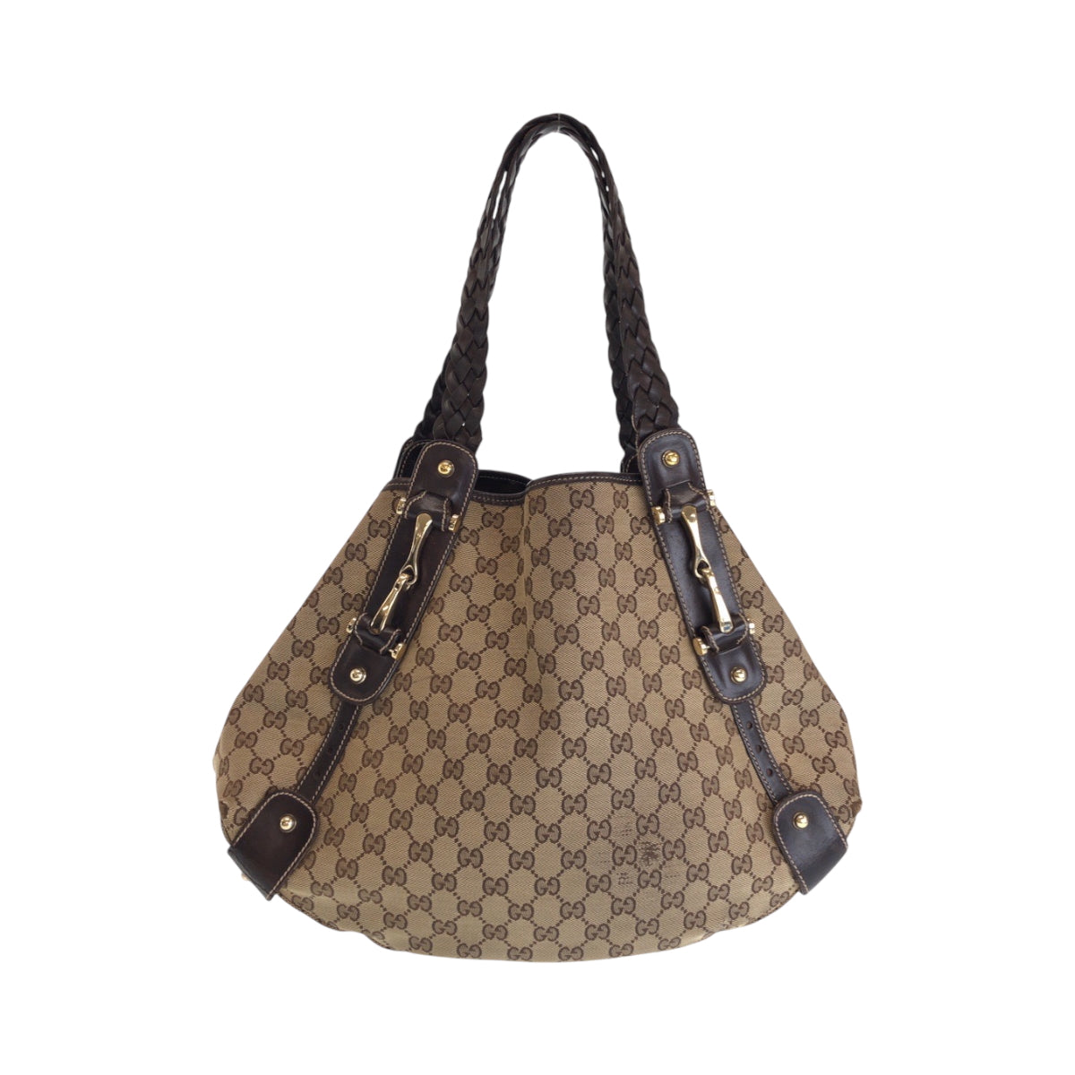 14347
GUCCI グッチ ホースビット ベージュ ブラウン ゴールド金具 キャンバス 137621 ホーボー トートバッグ ハンドバッグ  レディース