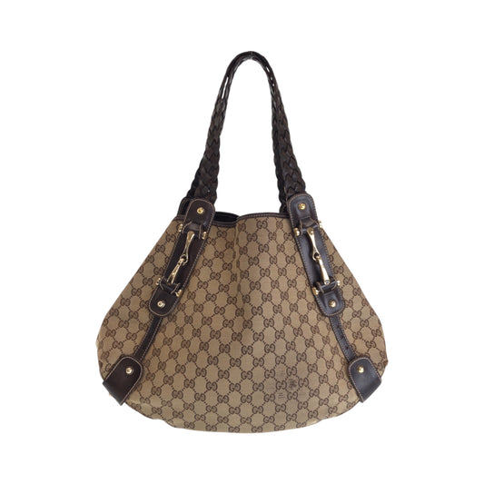 14347
GUCCI グッチ ホースビット ベージュ ブラウン ゴールド金具 キャンバス 137621 ホーボー トートバッグ ハンドバッグ  レディース