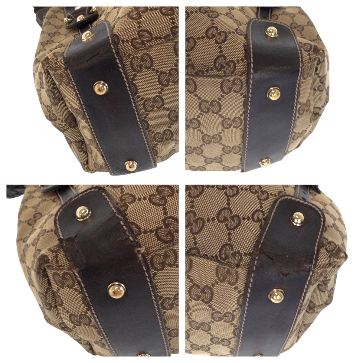 14347
GUCCI グッチ ホースビット ベージュ ブラウン ゴールド金具 キャンバス 137621 ホーボー トートバッグ ハンドバッグ  レディース