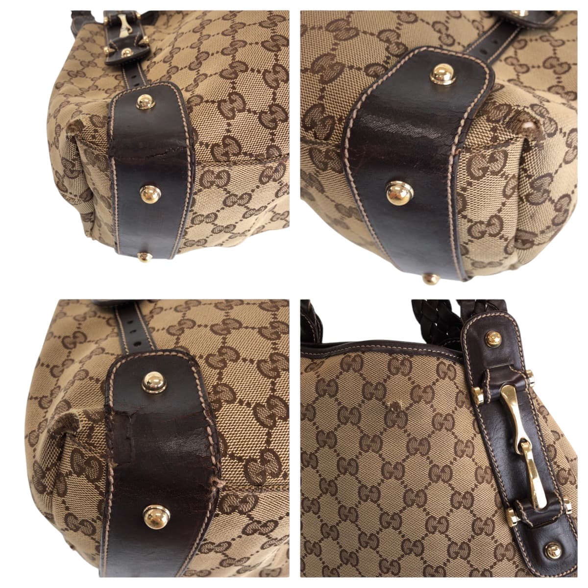 14347
GUCCI グッチ ホースビット ベージュ ブラウン ゴールド金具 キャンバス 137621 ホーボー トートバッグ ハンドバッグ  レディース