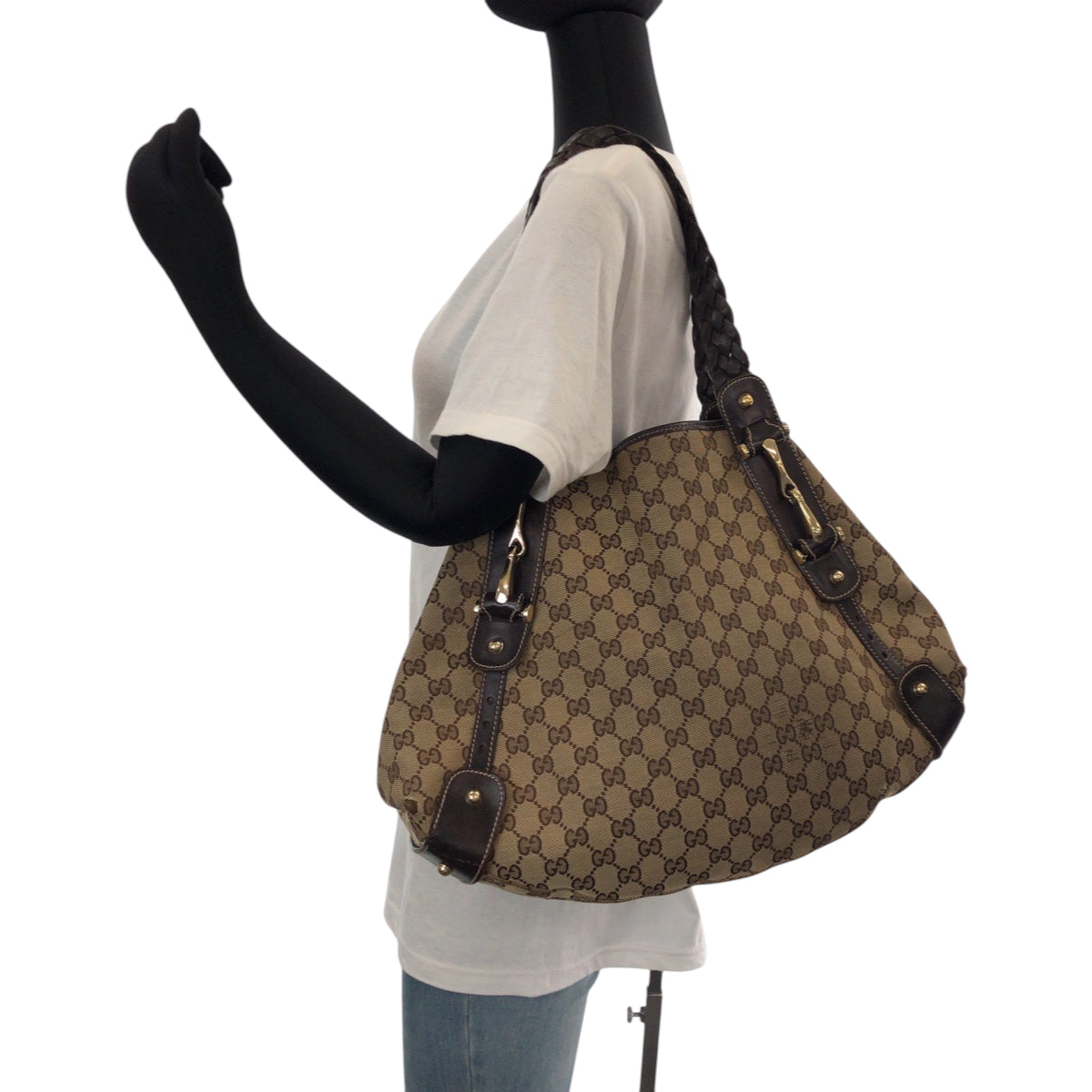 14347
GUCCI グッチ ホースビット ベージュ ブラウン ゴールド金具 キャンバス 137621 ホーボー トートバッグ ハンドバッグ  レディース