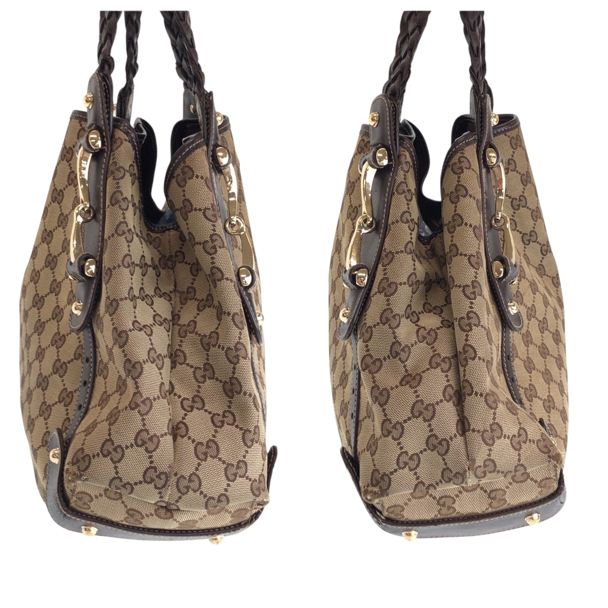 14347
GUCCI グッチ ホースビット ベージュ ブラウン ゴールド金具 キャンバス 137621 ホーボー トートバッグ ハンドバッグ  レディース