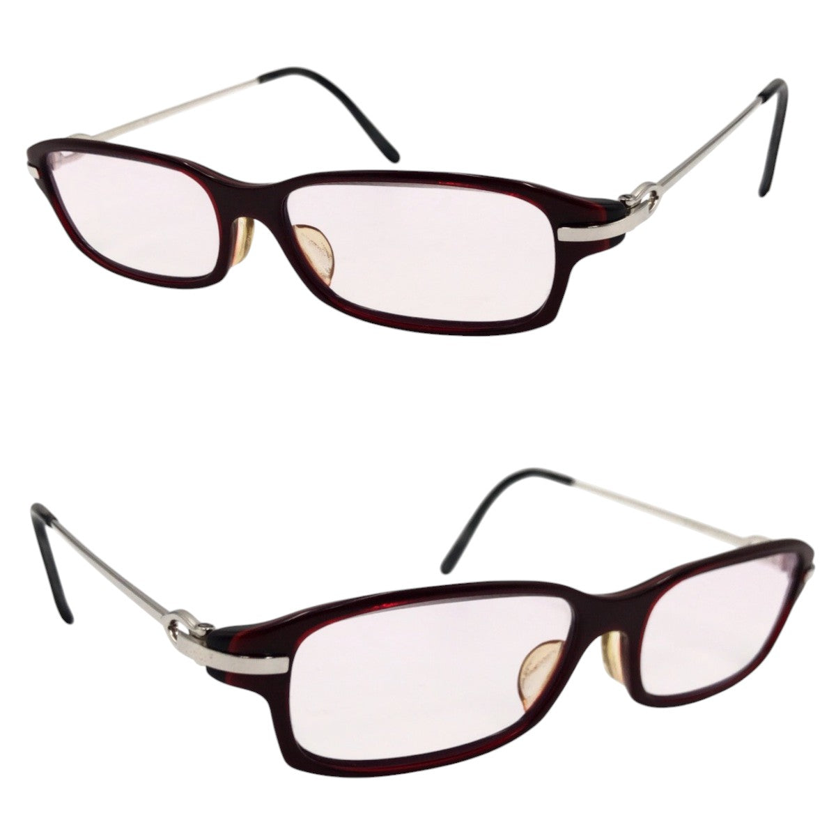 CARTIER カルティエ Cモチーフ レッド シルバー プラスチック / メタル サングラス メガネ フレームのみ  レディース