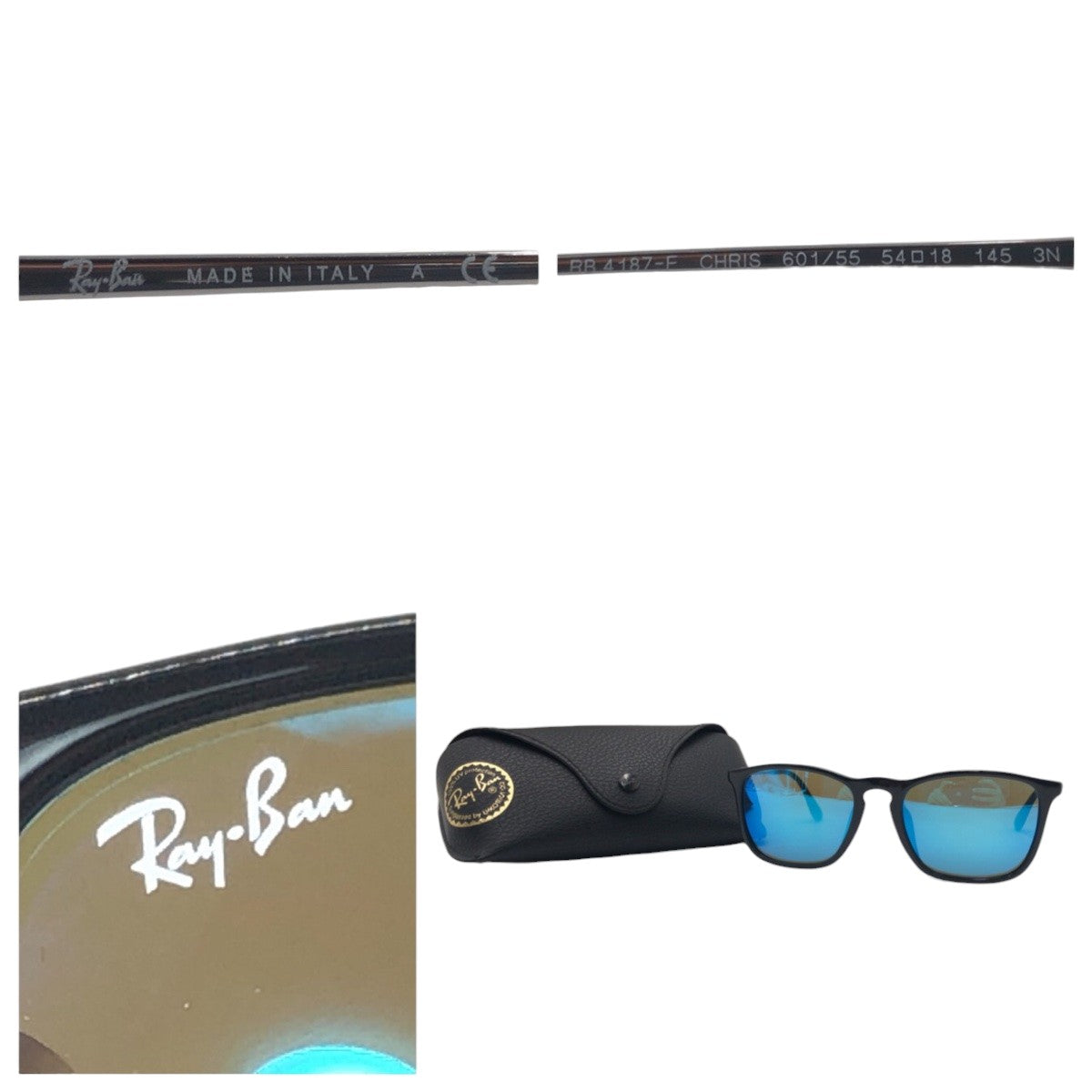 Ray-Ban Chris Blue Mirror Black Plastic/Metal RB4187-F 601/55 5418 145 3N Sunglasses Wellington Men's