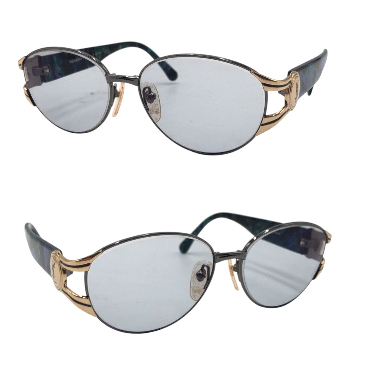 YVES SAINT LAURENT イヴ サンローラン ヴィンテージ YSL グリーン シルバー メタル 6BJ サングラス ウェリントン  レディース