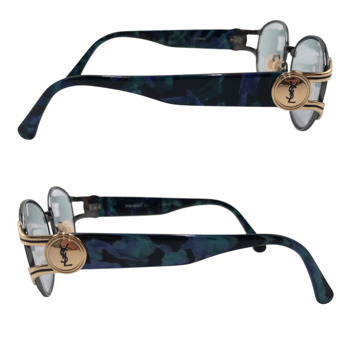 YVES SAINT LAURENT イヴ サンローラン ヴィンテージ YSL グリーン シルバー メタル 6BJ サングラス ウェリントン  レディース