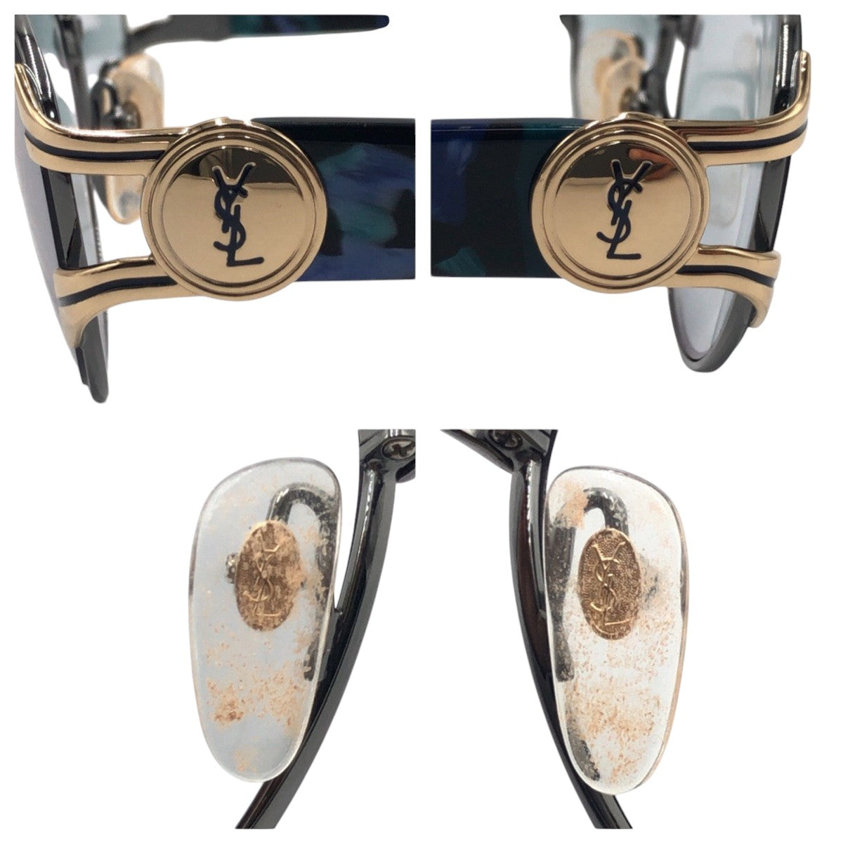 YVES SAINT LAURENT イヴ サンローラン ヴィンテージ YSL グリーン シルバー メタル 6BJ サングラス ウェリントン  レディース