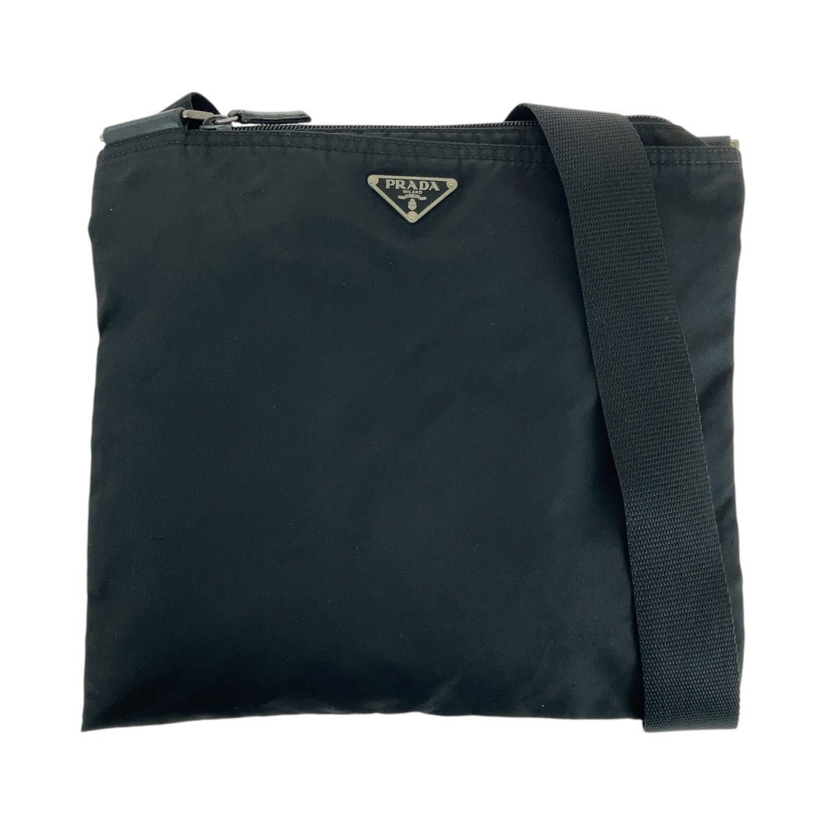 14356
PRADA プラダ テスート 三角ロゴプレート ブラック 黒 シルバー金具 ナイロン ショルダーバッグ ポシェット  レディース