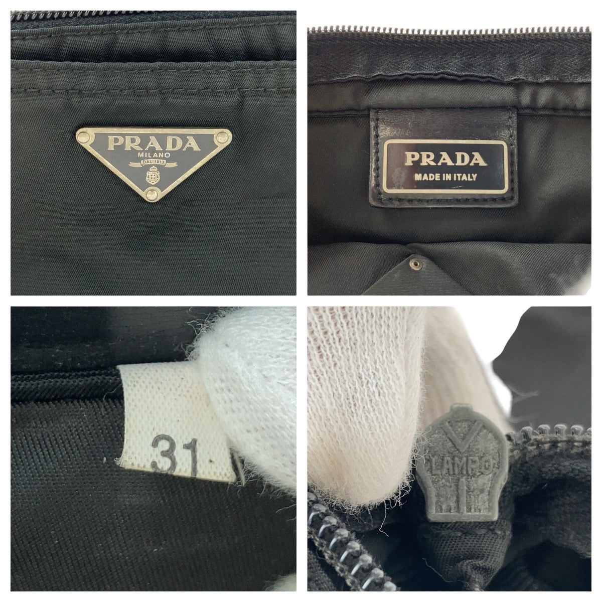 14356
PRADA プラダ テスート 三角ロゴプレート ブラック 黒 シルバー金具 ナイロン ショルダーバッグ ポシェット  レディース