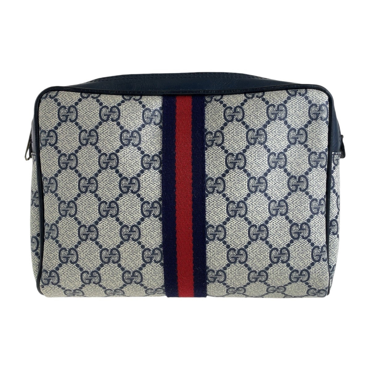 13861
GUCCI グッチ シェリーライン グレー ネイビー GGスプリームキャンバス クラッチバッグ ポーチ  レディース