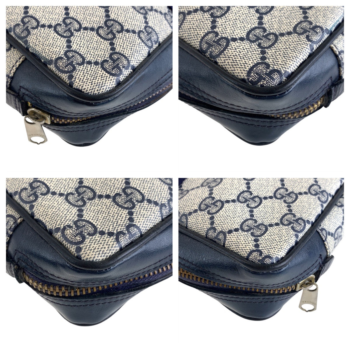 13861
GUCCI グッチ シェリーライン グレー ネイビー GGスプリームキャンバス クラッチバッグ ポーチ  レディース