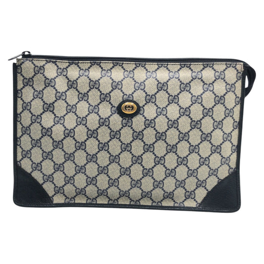 13862
GUCCI グッチ ヴィンテージ ネイビー ゴールド金具 GGスプリームキャンバス 97 01 029 クラッチバッグ セカンドバッグ  レディース