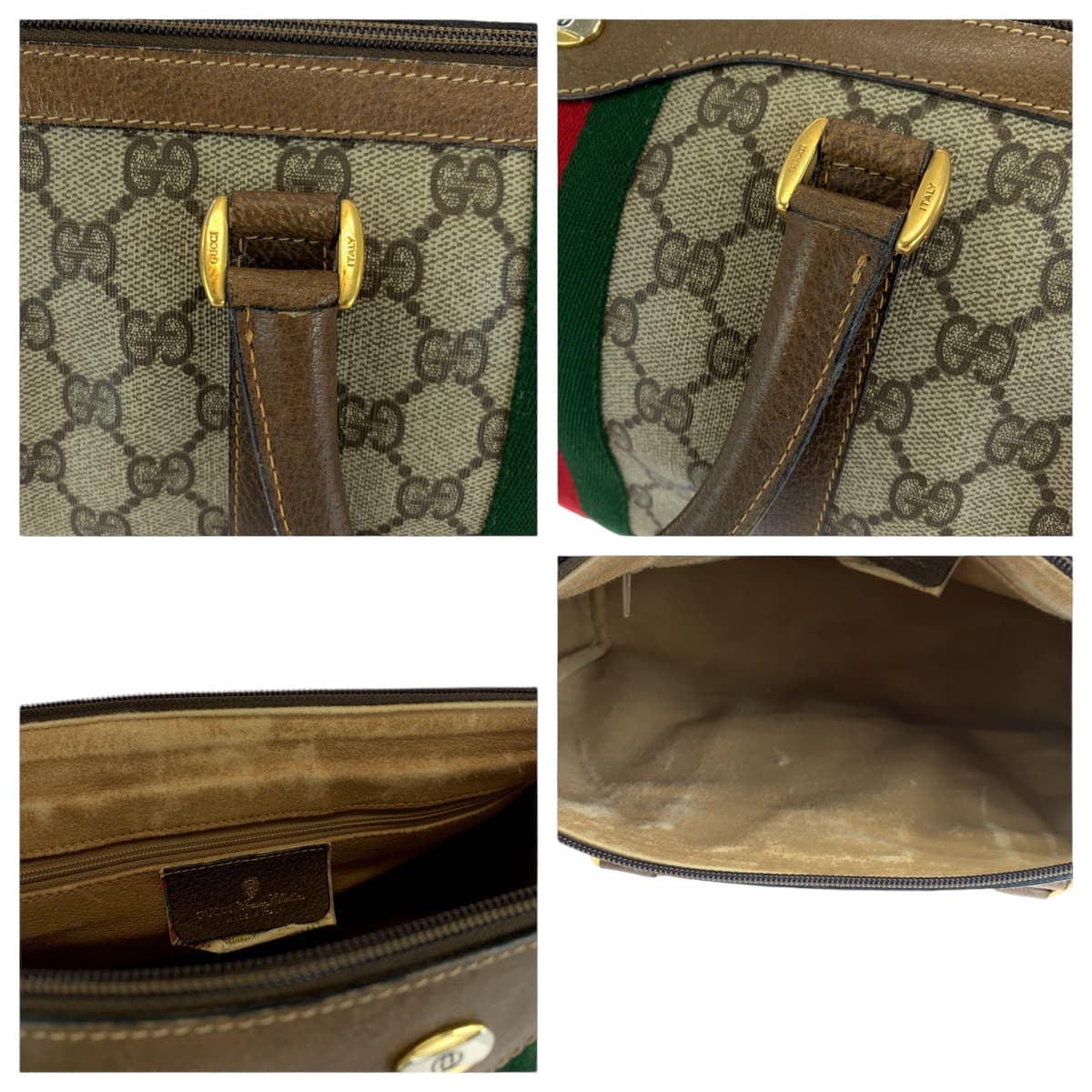 13864
GUCCI グッチ ヴィンテージ オールドグッチ シェリーライン ブラウン ベージュ ゴールド金具 GGスプリームキャンバス 24 02 007 ボストンバッグ ハンドバッグ  レディース