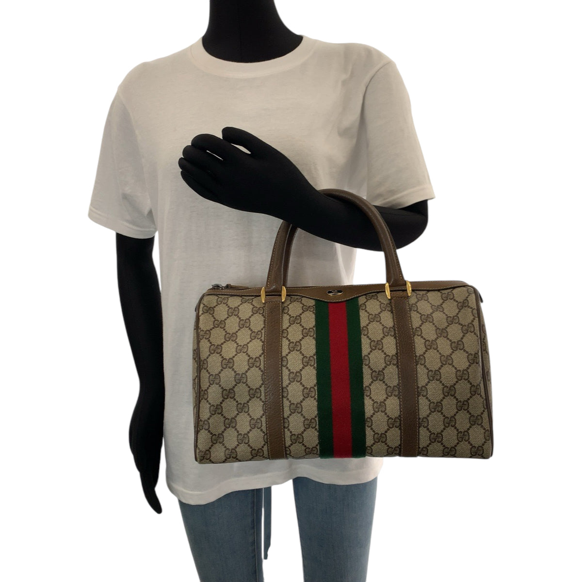 13864
GUCCI グッチ ヴィンテージ オールドグッチ シェリーライン ブラウン ベージュ ゴールド金具 GGスプリームキャンバス 24 02 007 ボストンバッグ ハンドバッグ  レディース