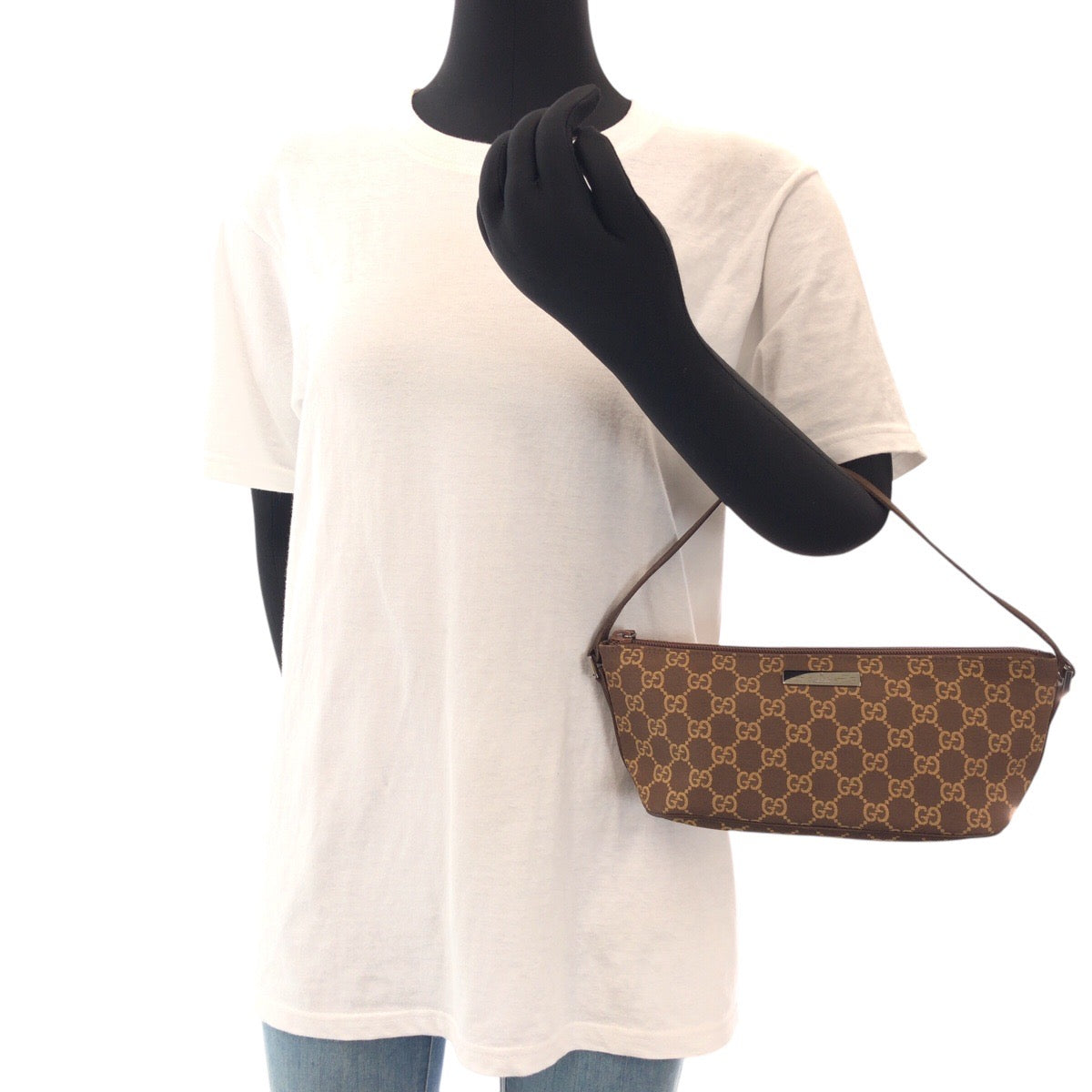 14362
GUCCI グッチ ブラウン シルバー金具 GGキャンバス 039 1103 アクセソワール  レディース