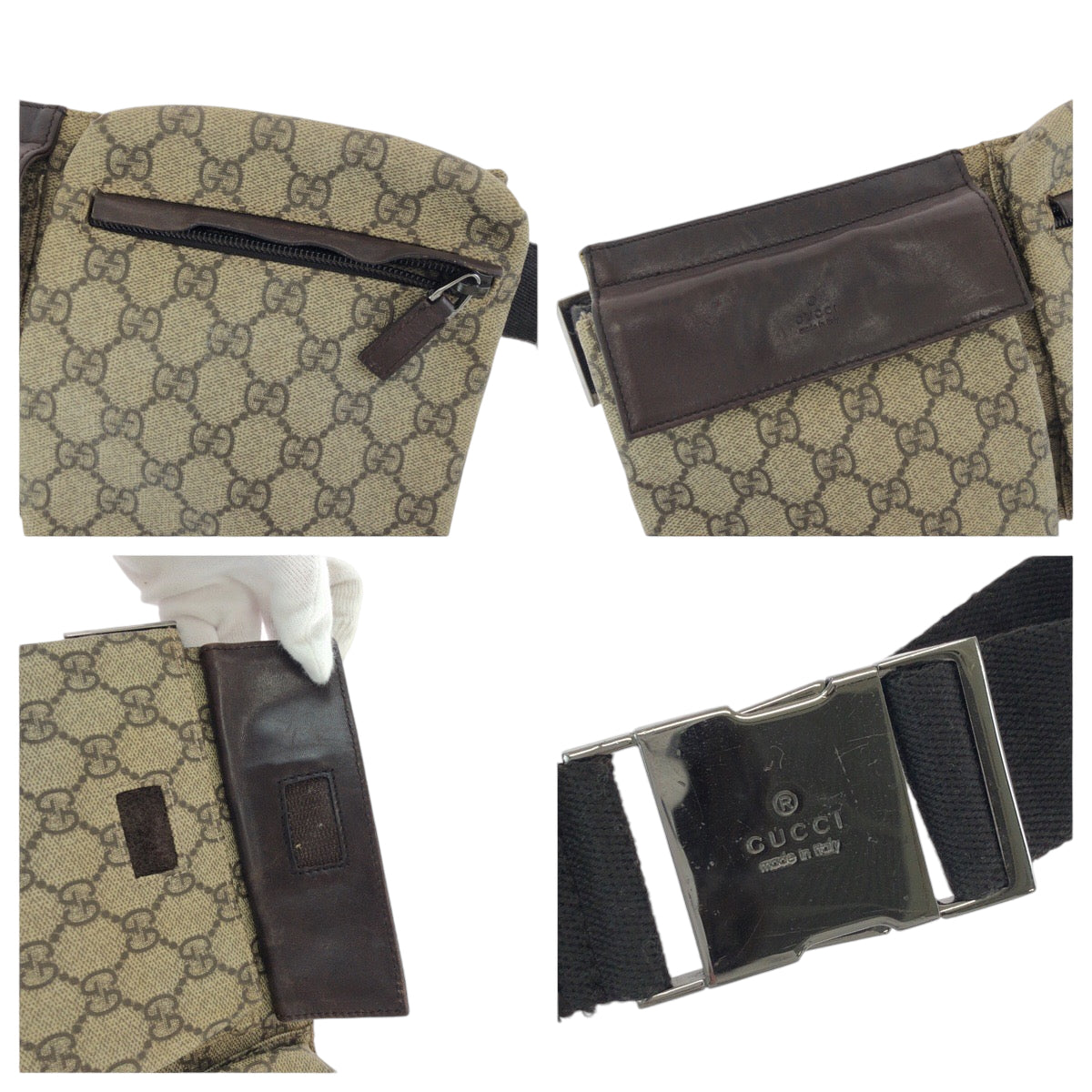 14363
GUCCI グッチ ブラウン ベージュ シルバー金具 GGスプリームキャンバス 23566 ボディバッグ ウエストポーチ バムバッグ  メンズ