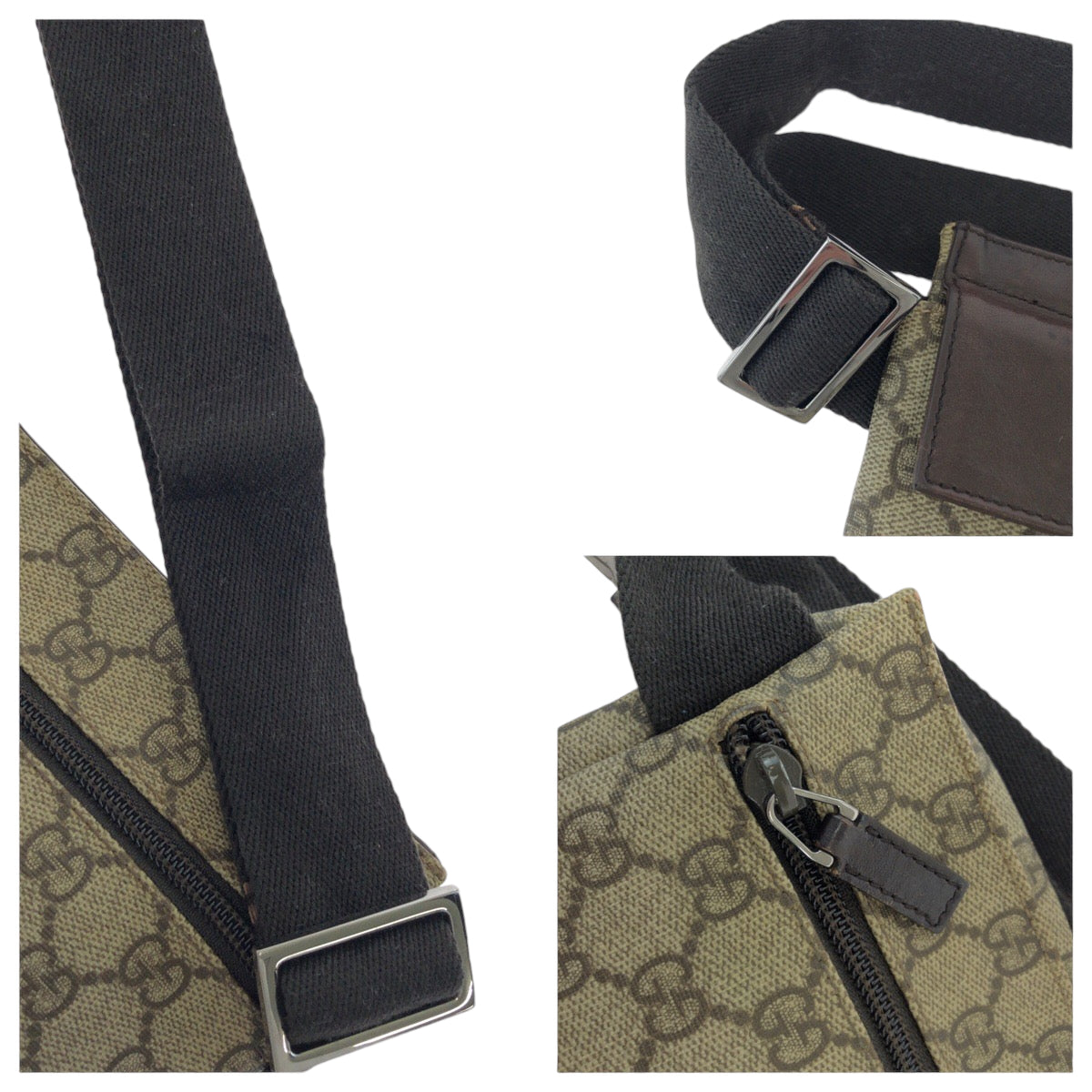 14363
GUCCI グッチ ブラウン ベージュ シルバー金具 GGスプリームキャンバス 23566 ボディバッグ ウエストポーチ バムバッグ  メンズ