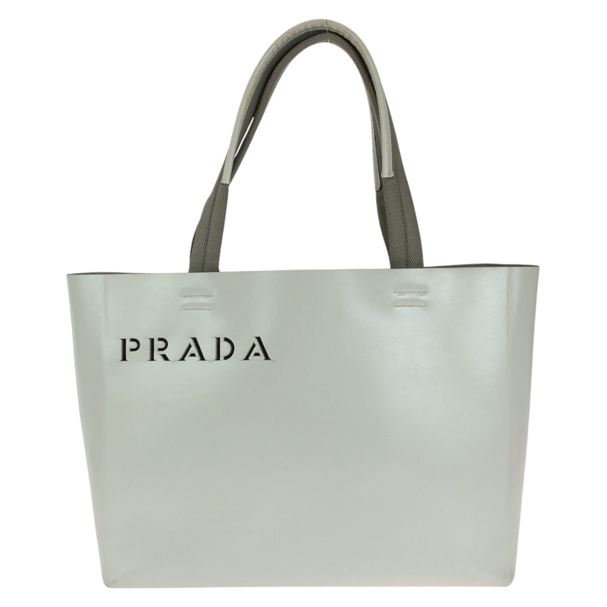 14364
PRADA プラダ パンチングロゴ ポーチ付き ホワイト シルバー金具 レザー トートバッグ ショルダーバッグ  レディース