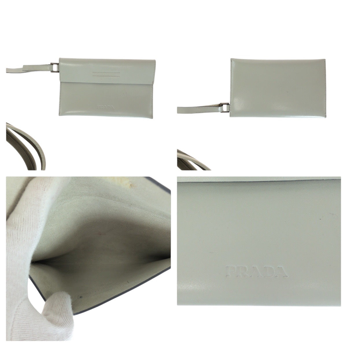 14364
PRADA プラダ パンチングロゴ ポーチ付き ホワイト シルバー金具 レザー トートバッグ ショルダーバッグ  レディース