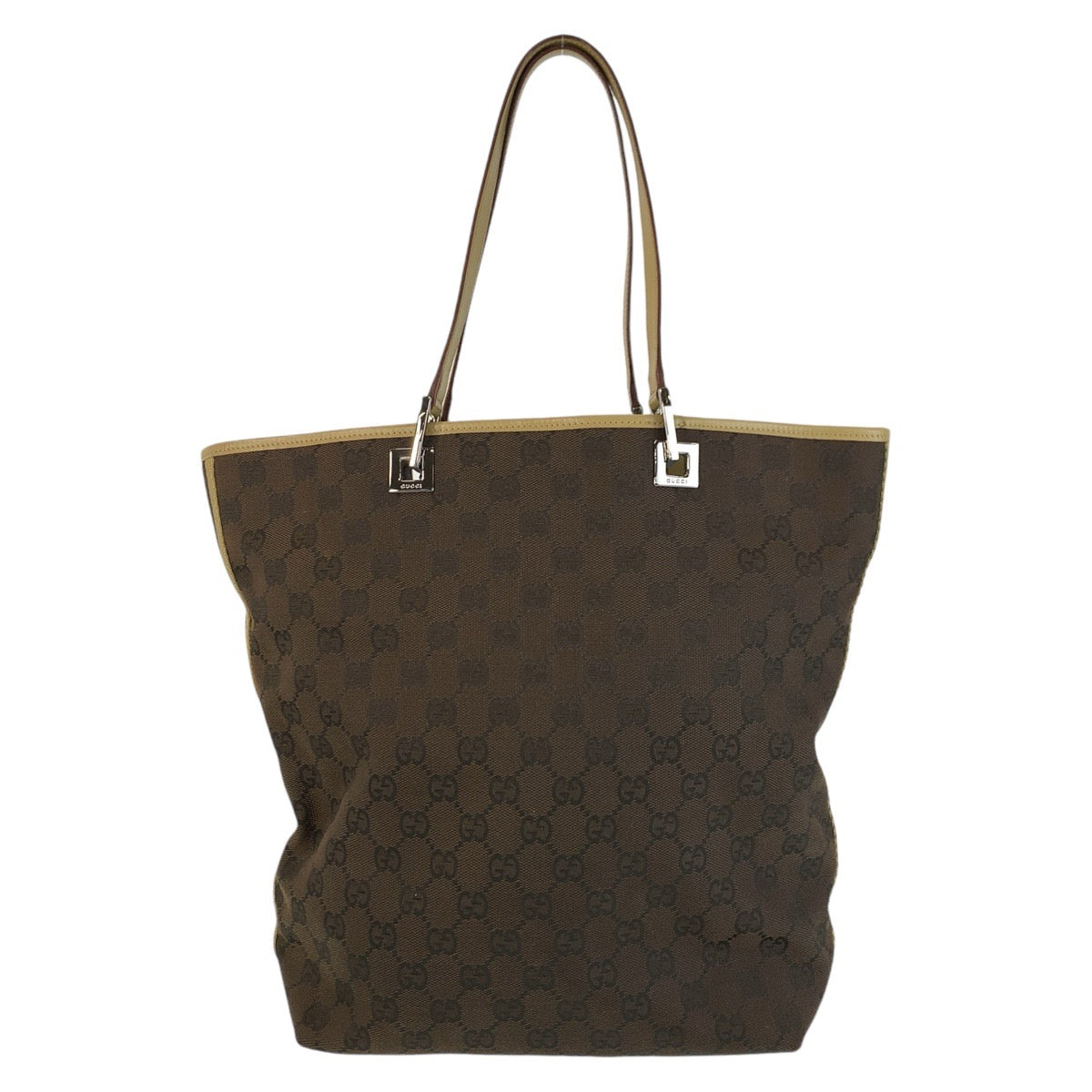13868
GUCCI グッチ ブラウン ベージュ シルバー金具 GGキャンバス / レザー 31243 トートバッグ ショルダーバッグ  レディース