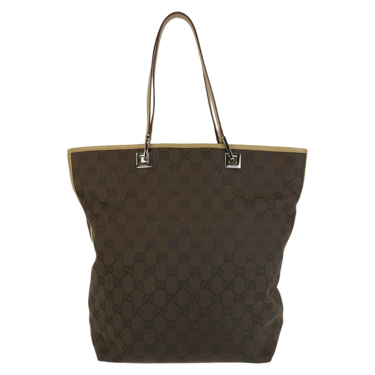 13868
GUCCI グッチ ブラウン ベージュ シルバー金具 GGキャンバス / レザー 31243 トートバッグ ショルダーバッグ  レディース